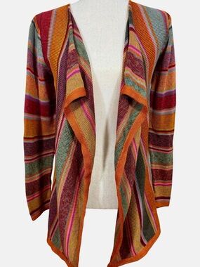 Peruvian Connection/Kaffe Fasset Striped Open-Front Women's Sweater Cardigan.